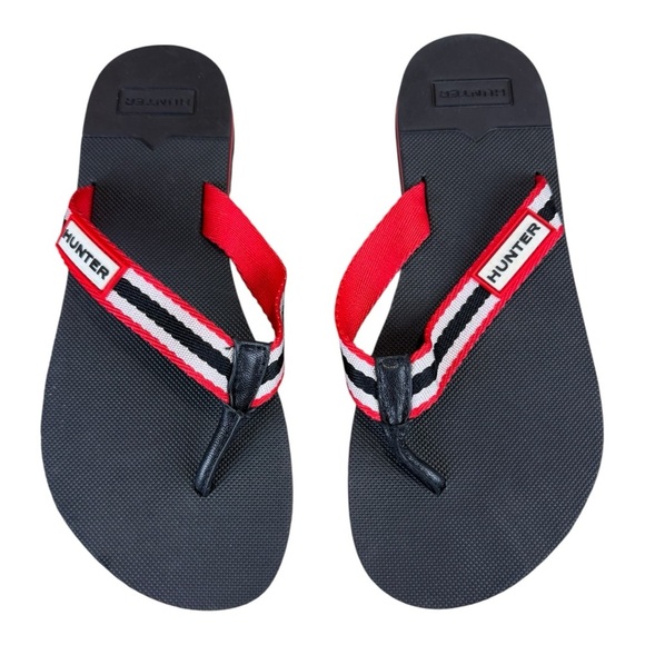 Hunter Red White Black Logo Flip-Flops Women’s Size 6 New Without Box - Picture 2 of 6